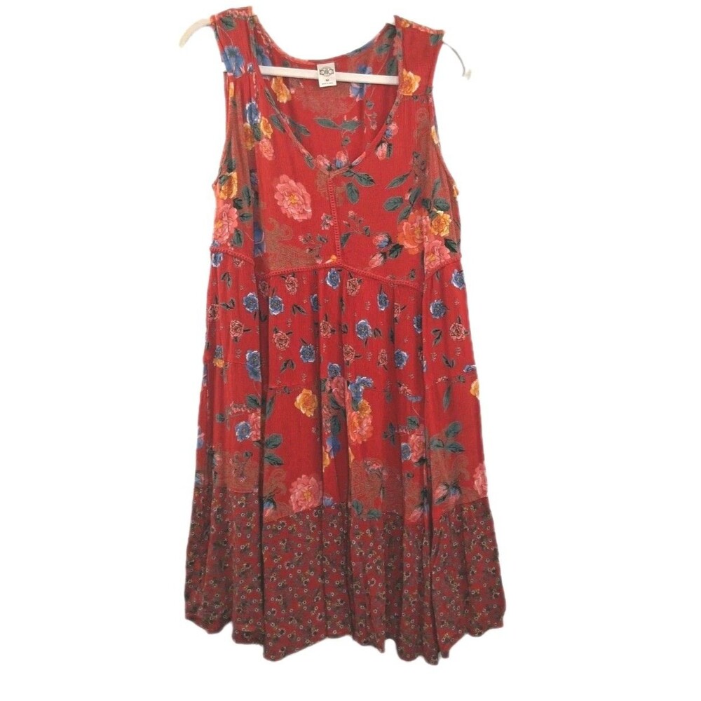 Bila Sleeveless Fit & Flare Dress Women’s Size M Red Geometric Medallion Boho